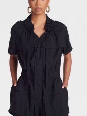 KBB by Kahlana Navy Short Sleeve Romper with Drawstring Neck